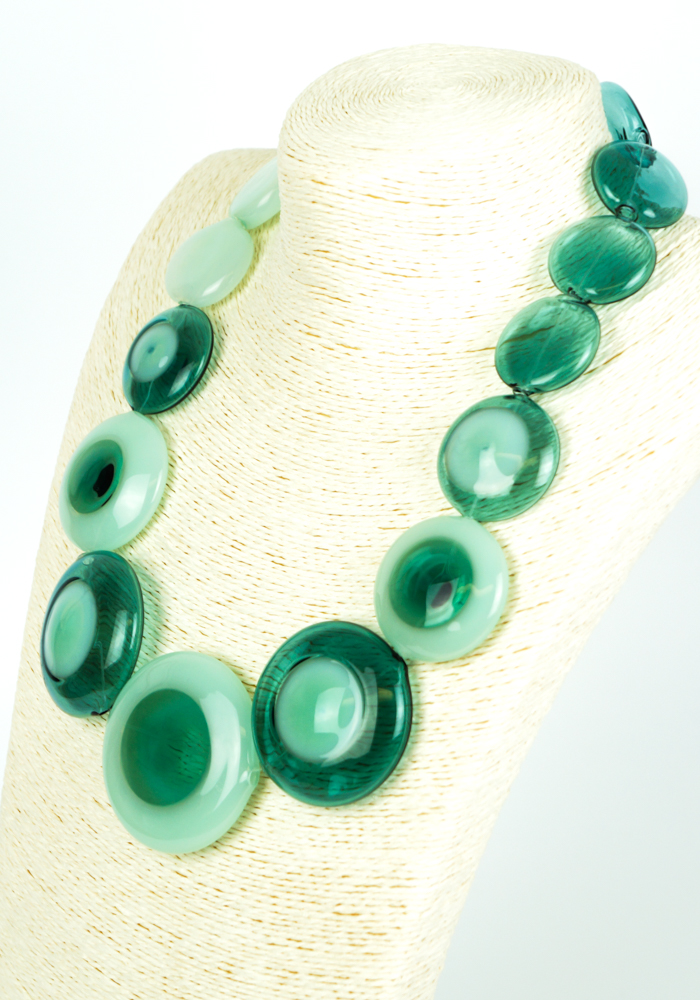 Indio – Collana Perle Verde Smeraldo Vetro Soffiato – Made Murano Glass