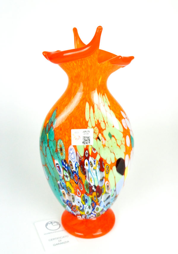 Airone Orange Murano Glass Vase "Primavera" Made Murano Glass