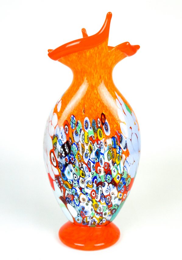 Primavera - Blown Vase Orange And Murrina Millefiori