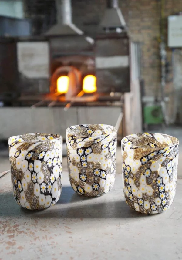 Set Of 3 Murano Drinking Glasses With Murrina - Venetian Blown Glass