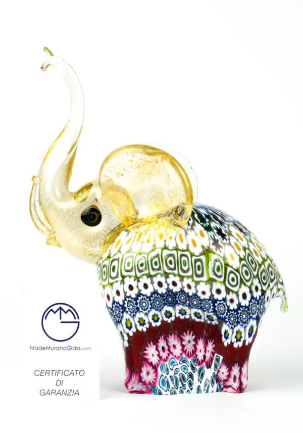 Sculpture Elephant Mosaic Murrina Millefiori - Made Murano Glass