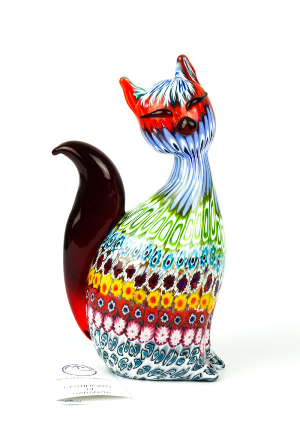 Stacy - Sculpture Cat Mosaic Murrina Millefiori - Made Murano Glass