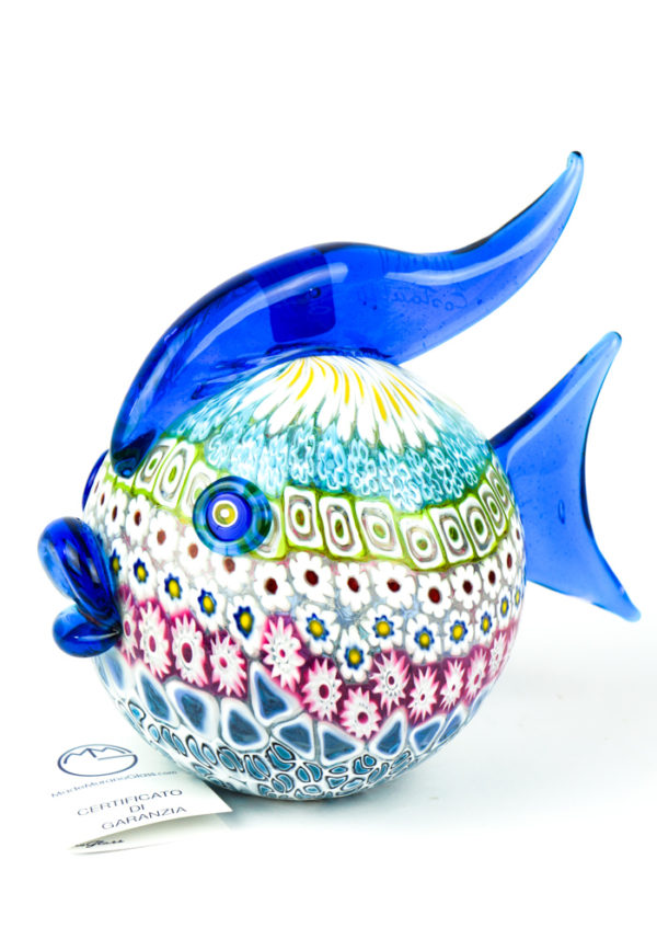 Sculpture Puffer Fish Mosaic Murrina Millefiori - Made Murano Glass