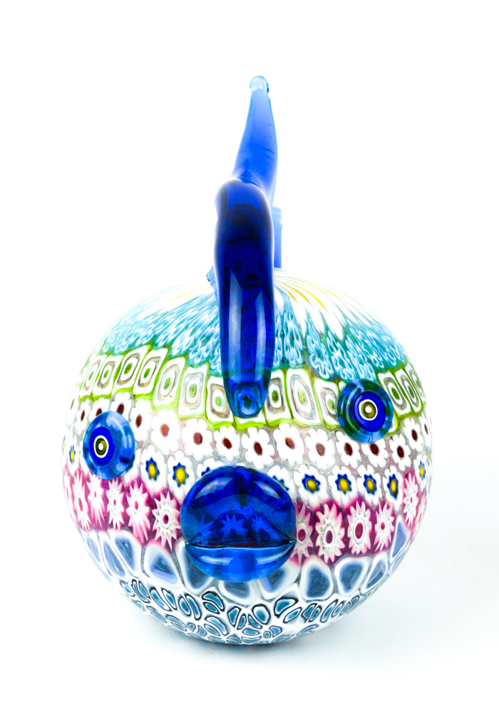 Sculpture Puffer Fish Mosaic Murrina Millefiori Made Murano Glass