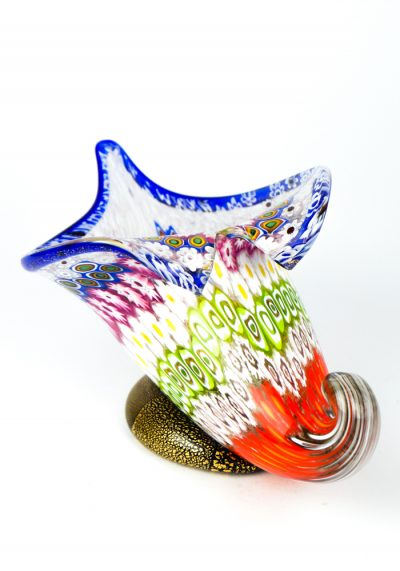 Cornucopia - Mosaic Murano Vase With Murrina Millefiori And Gold 24kt