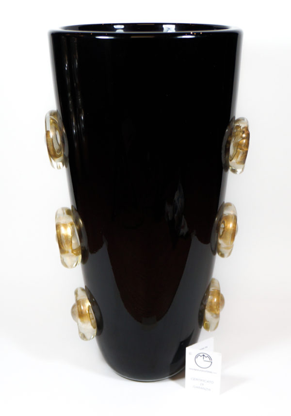 Vichingo - Venetian Blown Glass Vase Black And Gold