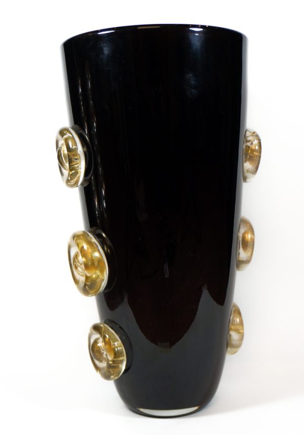 Vichingo - Venetian Blown Glass Vase Black And Gold
