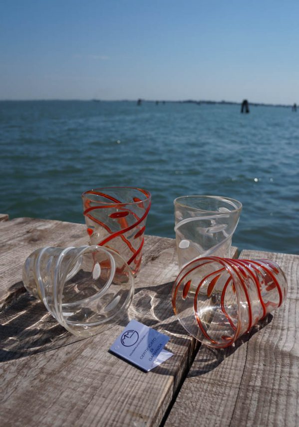 Set Of 4 Murano Drinking Glasses - Goto With Gold 24 Carats - Murano Art