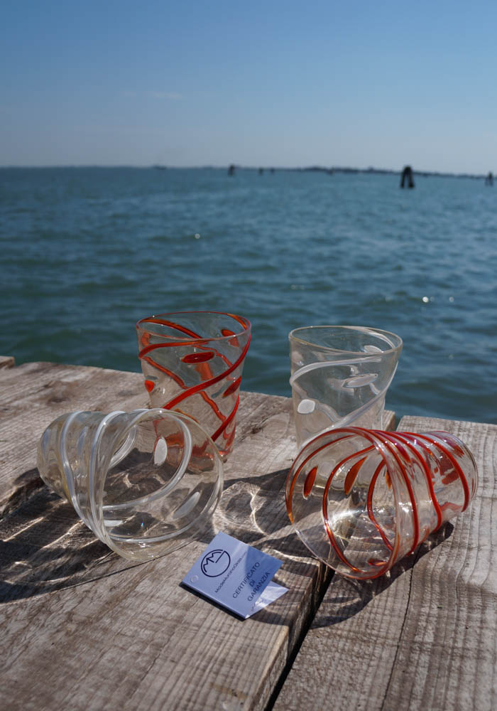 Set Di 4 Bicchieri Vetro Murano “Goto” Con Oro 24kt