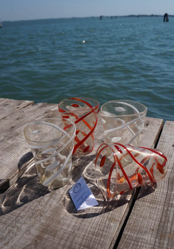 Set Di 4 Bicchieri Vetro Murano "Goto" Con Oro 24kt