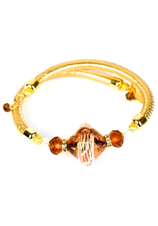 Maria - Murano Glass Bracelet - Amber Gold Filigree