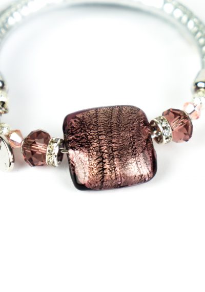 Mamy - Murano Glass Bracelet - Amethyst Silver Leaf