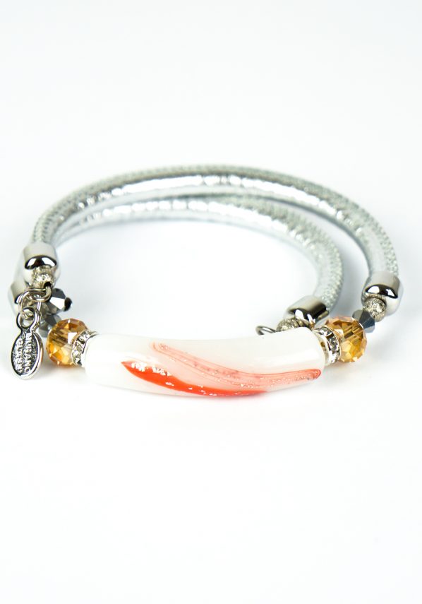 Gily - Murano Glass Bracelet - White Silver Orange