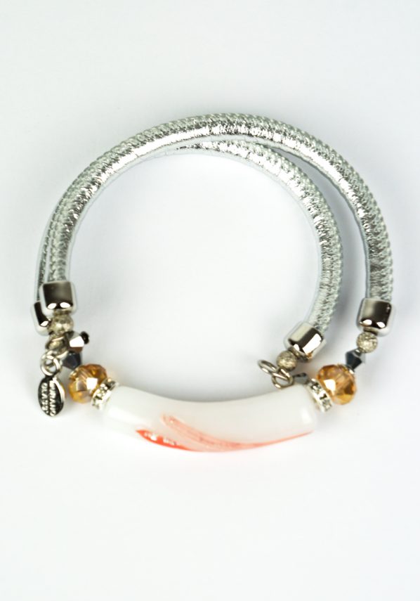 Gily - Murano Glass Bracelet - White Silver Orange