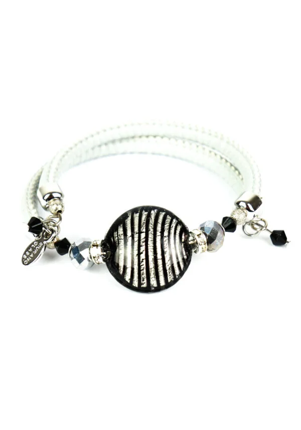 Oria - Murano Glass Bracelet - Black Silver Leaf