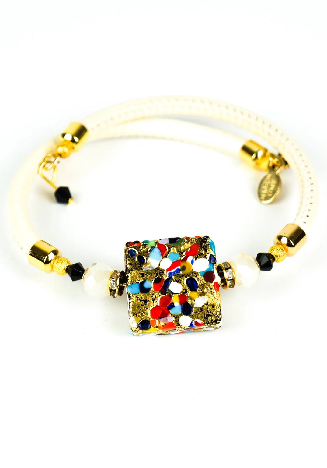 Stretch bracelet Murano glass beads and crystals – Millefiori Murano