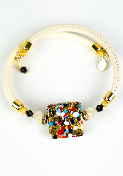 Foise - Murano Glass Bracelet - Murrina Millefiori Gold Leaf