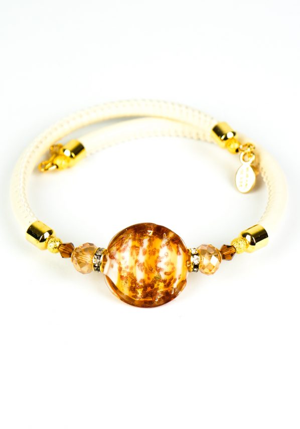 Ritmo - Murano Glass Bracelet - Amber Aventurine Gold Leaf