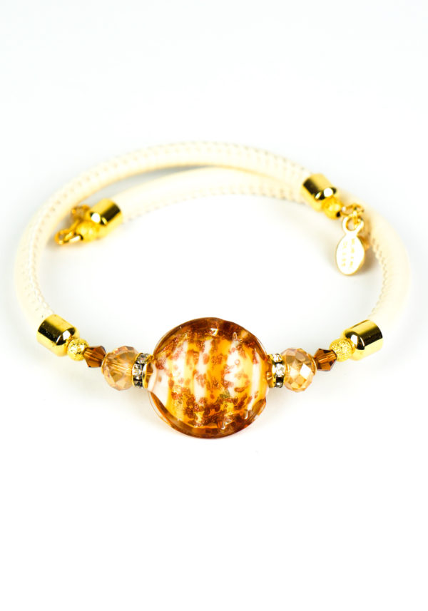Ritmo - Murano Glass Bracelet - Amber Aventurine Gold Leaf