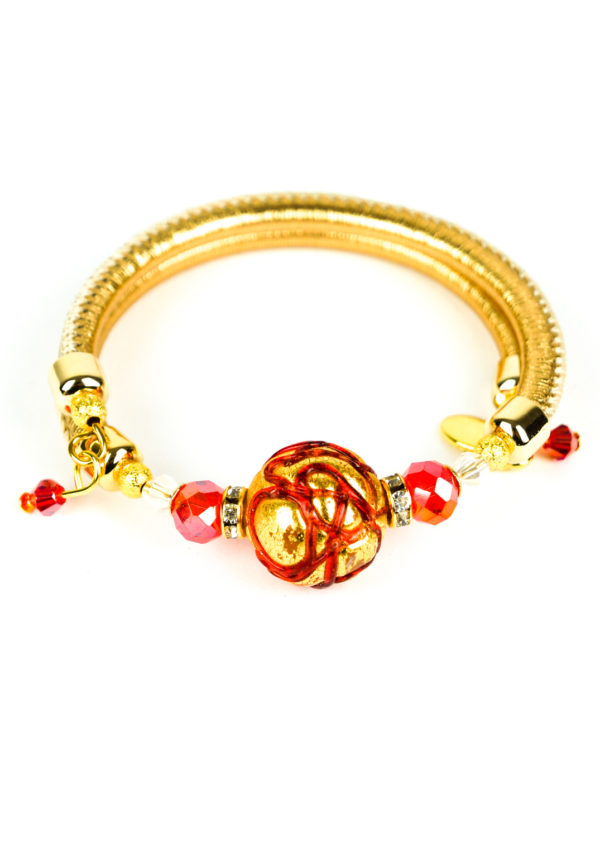Isy - Murano Glass Bracelet - Rubin Gold Leaf
