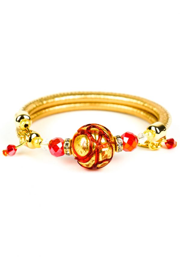 Isy - Bracciale Oro Rubino Perla Rotonda Vetro Di Murano