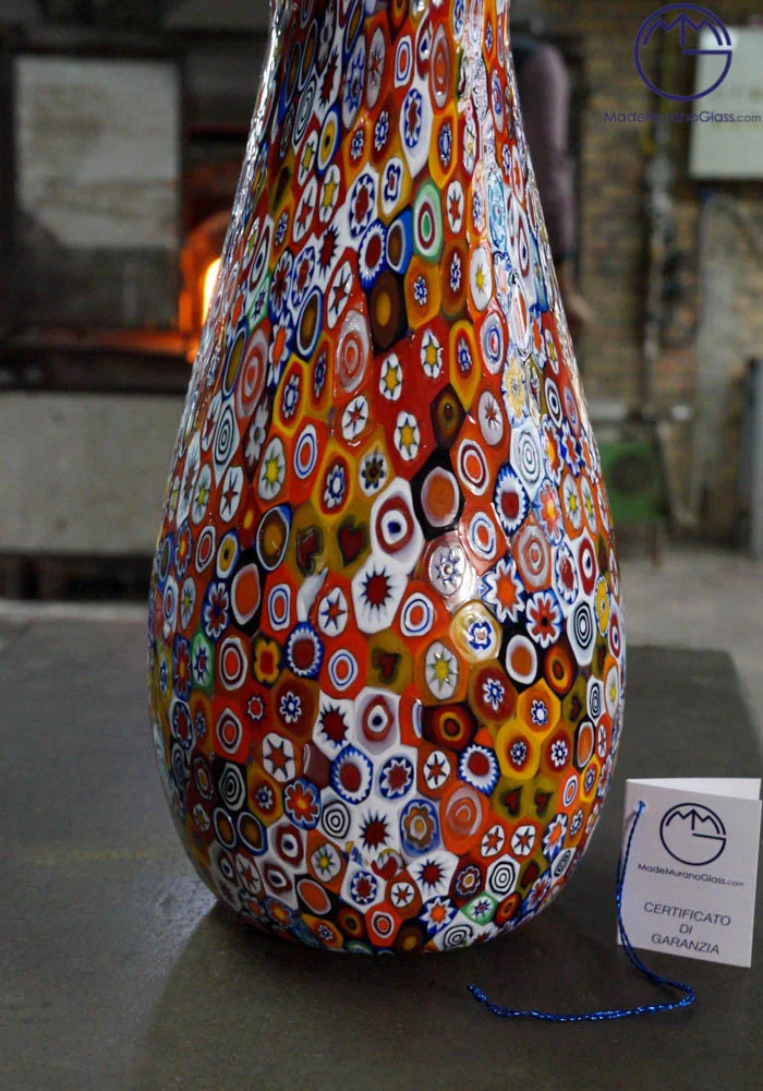 Venetian Glass Vase Tulip With Murrina Millefiori - Made Murano Glass