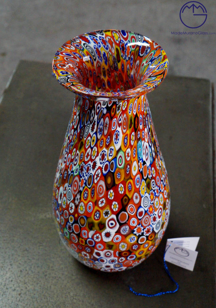 Venetian Glass Vase Tulip With Murrina Millefiori