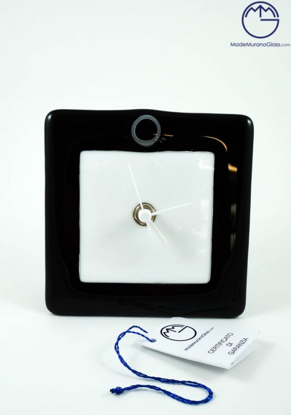 Table Clock In Murano Glass - Black And White