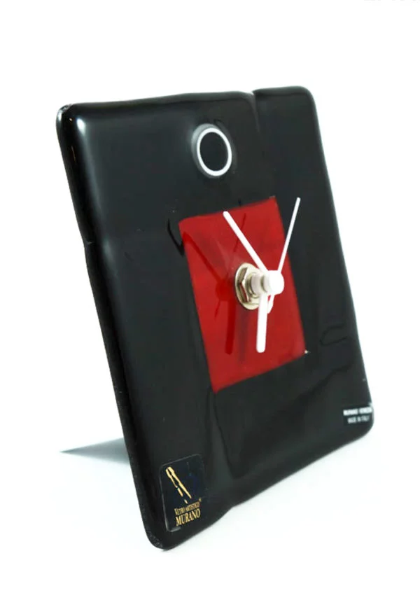 Table Clock In Murano Glass - Black And Red