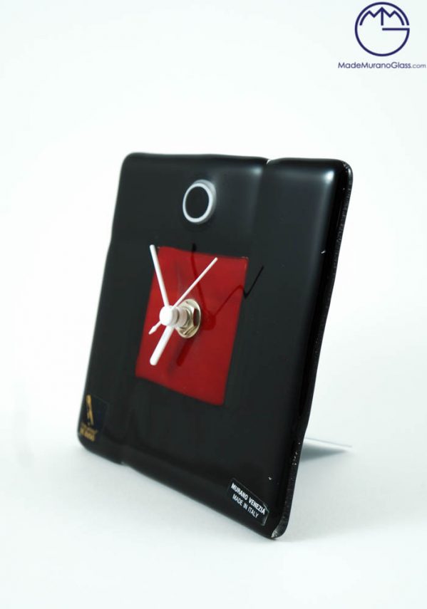 Table Clock In Murano Glass - Black And Red