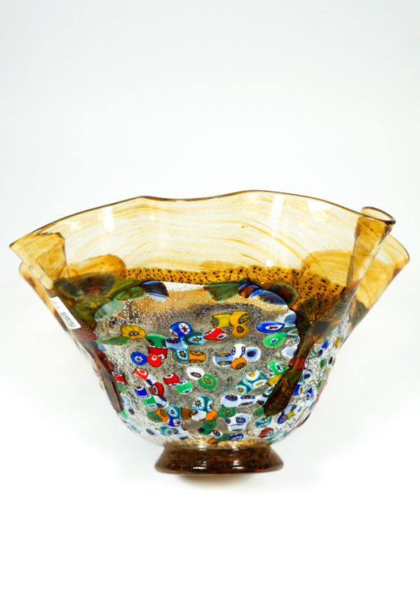 Aura - Coppa Centrotavola Colature Ambra - Made Murano Glass