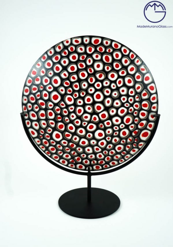 Round Plate In Murano Glass With Red Murrina