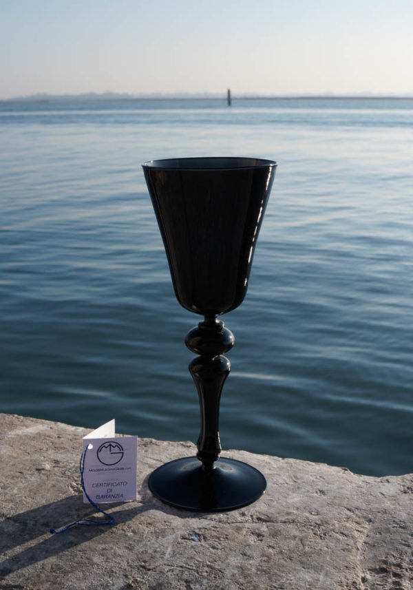 Mistery - Venetian Glass Black Goblet - Murano Wine Glasses