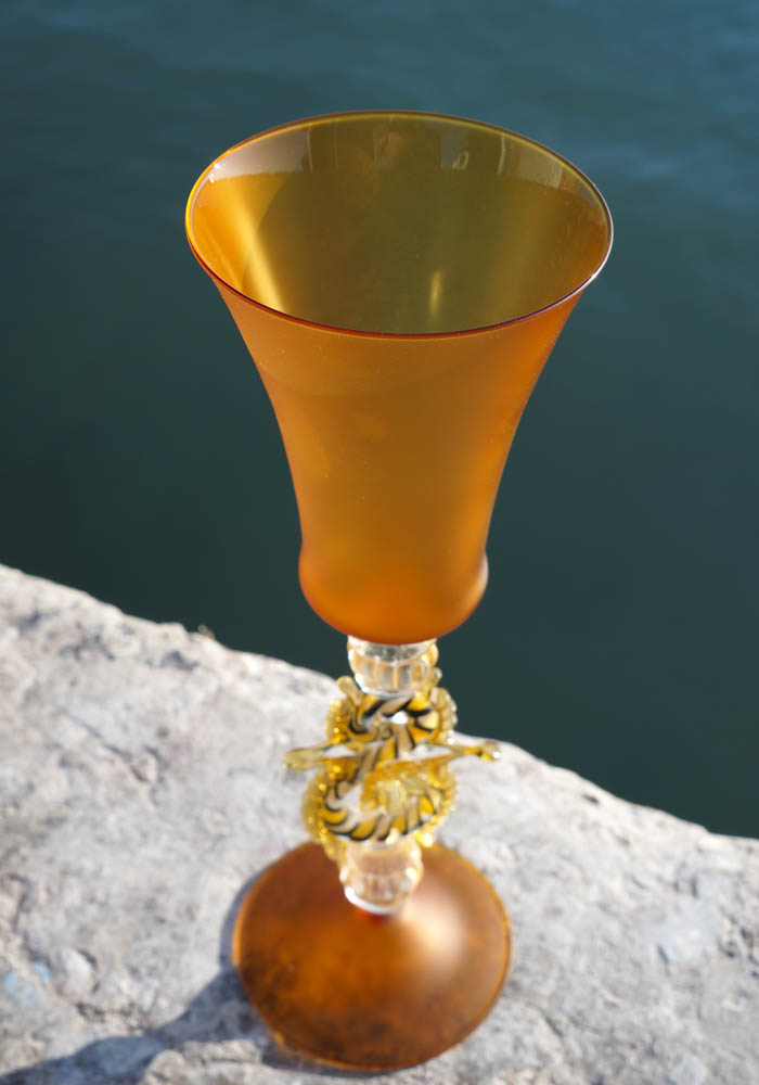 Sahara - Venetian Glass Satin Amber Goblet - Murano Art Glass