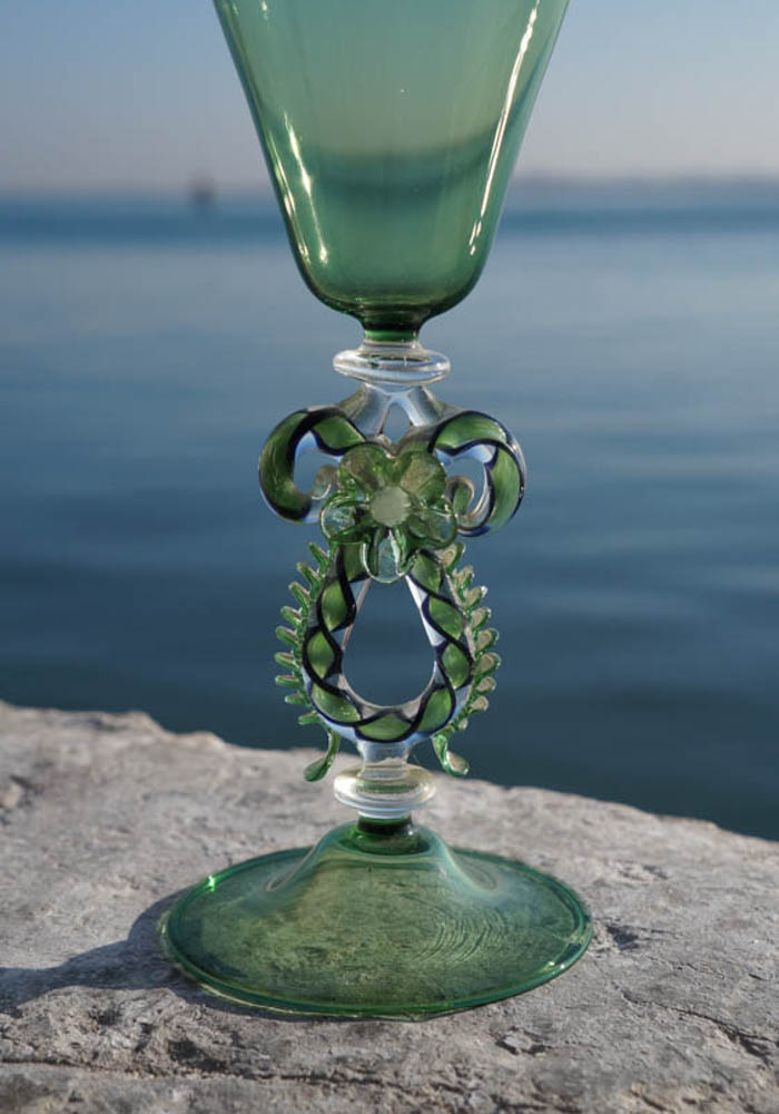 Venetian Glass Green Goblet - Murano Collection