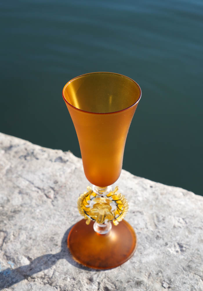 Venetian Glass Satin Amber Goblet - Murano Collection