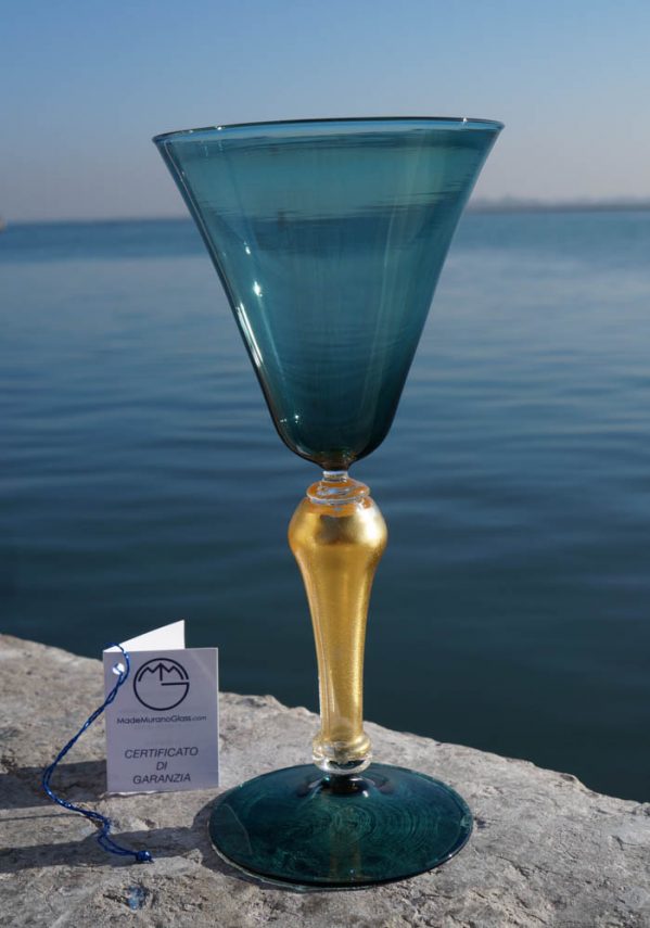 Oceano - Venetian Glass Green Goblet - Murano Wine Glasses