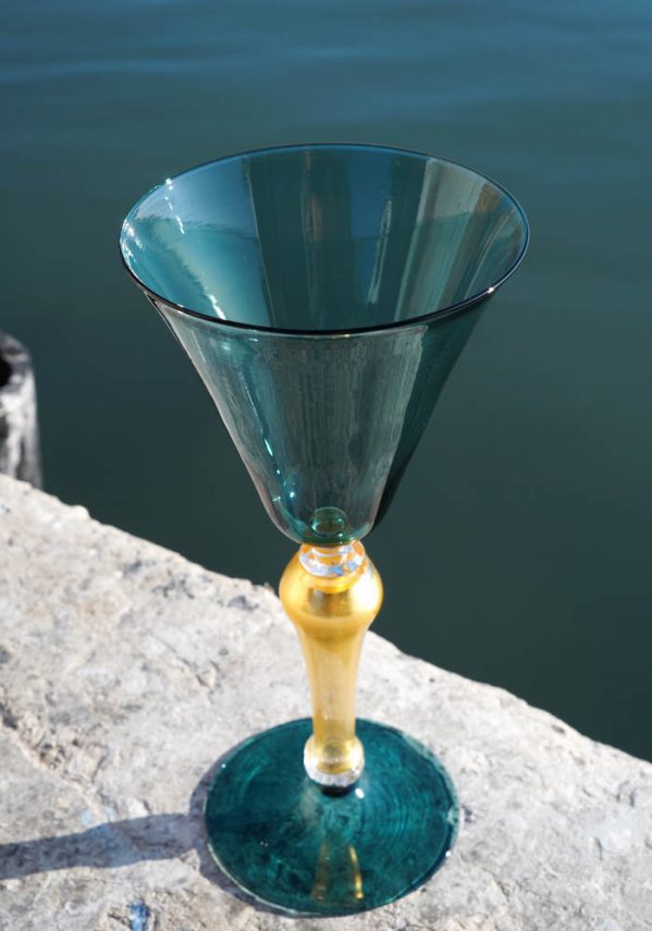 Oceano - Venetian Glass Green Goblet - Murano Wine Glasses