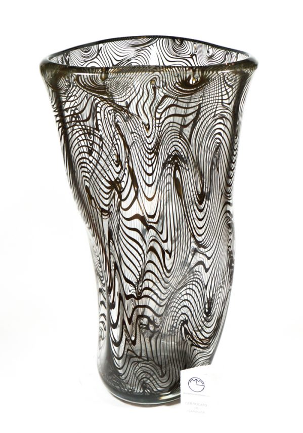 Fili - Venetian Blown Glass Vase Black Filigree - Made Murano Glass