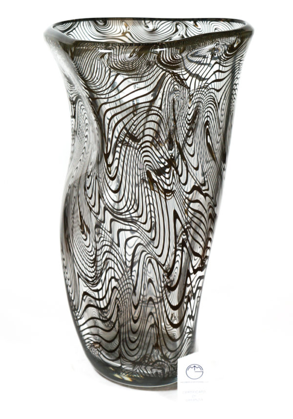 Fili - Venetian Blown Glass Vase Black Filigree - Made Murano Glass