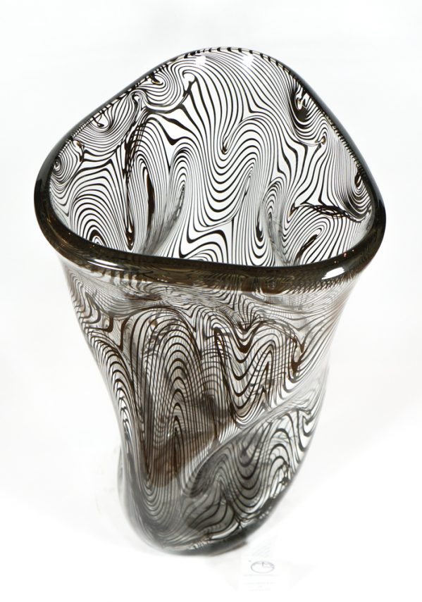 Fili - Venetian Blown Glass Vase Black Filigree - Made Murano Glass