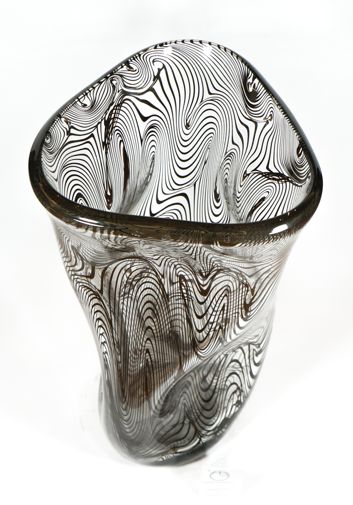 Fili - Venetian Blown Glass Vase Black Filigree - Made Murano 