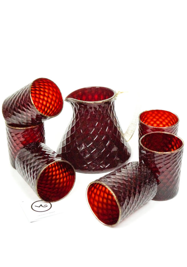 Rigoletto - Set Of 6 Drinking Glasses Red Tumbler With Jug