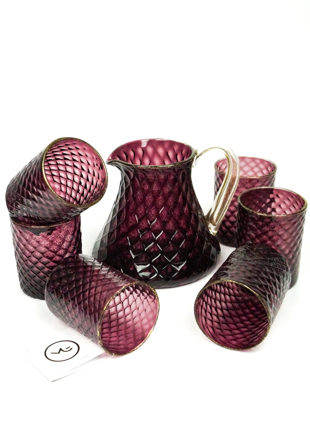 Aide Murano Glass Drinking Glasses With Jug Amethyst Made Murano Glass