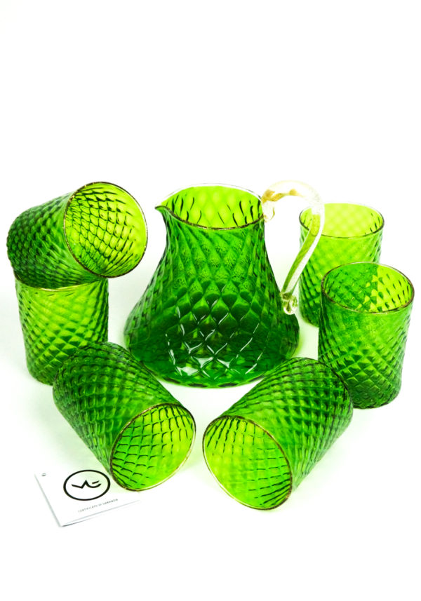 Otello - Set Of 6 Drinking Glasses Green Tumbler With Jug