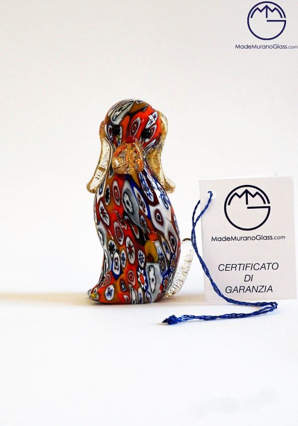 Murano Glass Animals - Dog With Murrina And Gold Leaf 24 Carats