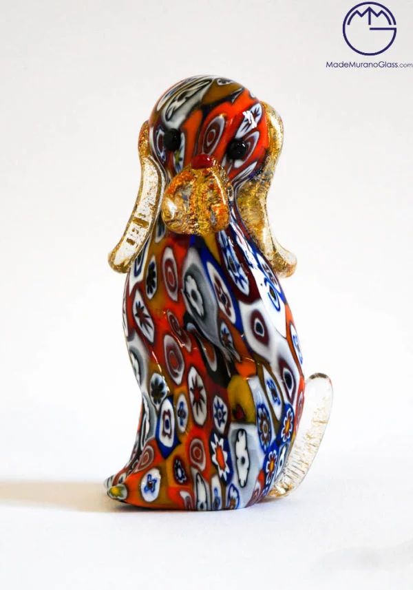 Murano Glass Animals - Dog With Murrina And Gold Leaf 24 Carats