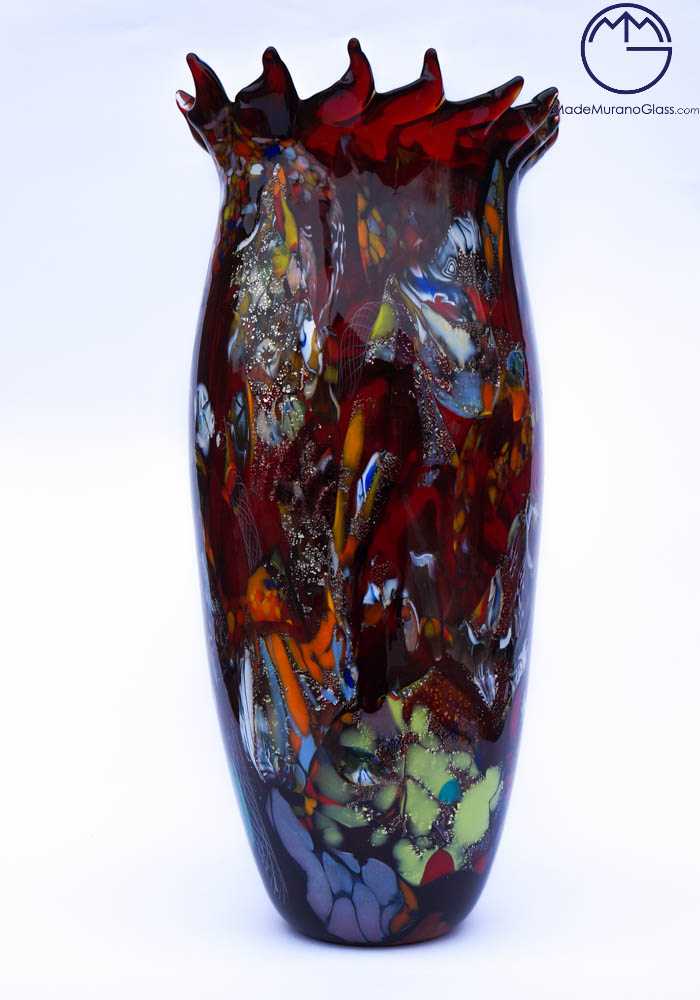 Malta Made Murano Glass Fantasy Red Vase Made Murano Glass