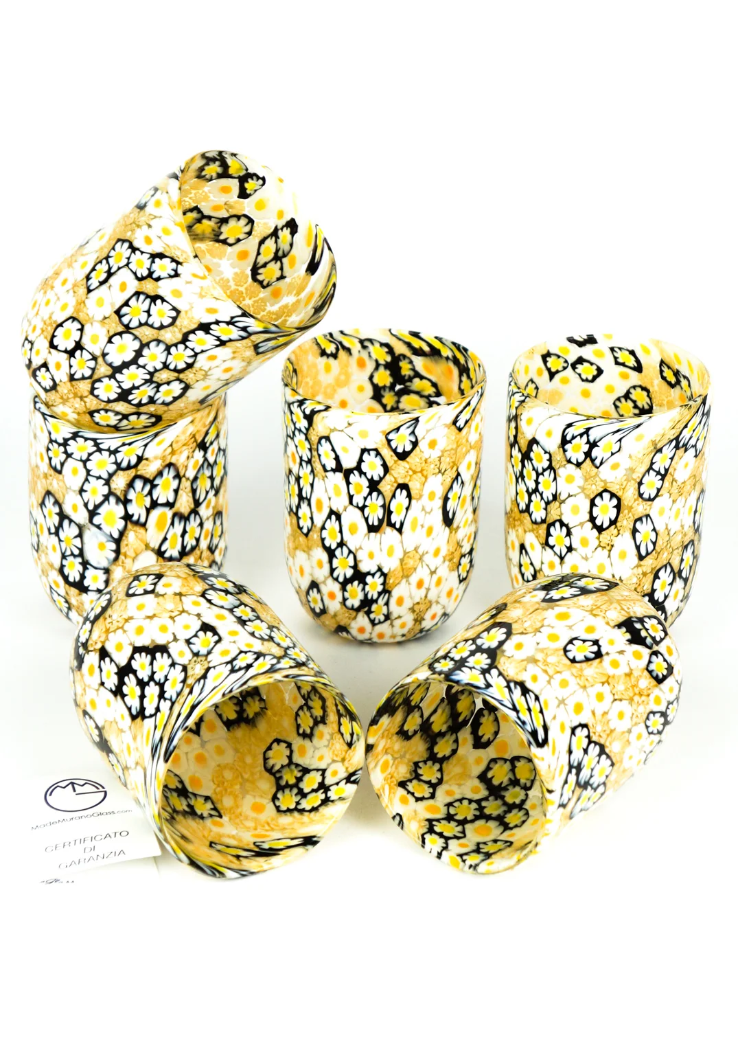 Meravil - Set 6 Murano Drinking Glasses With Murrina Millefiori