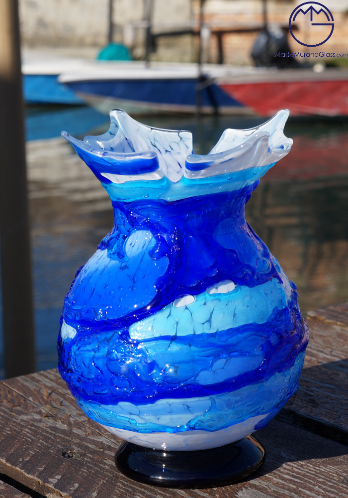 Napoli - Vaso Vetro Murano Sbruffi Blu - Made Murano Glass